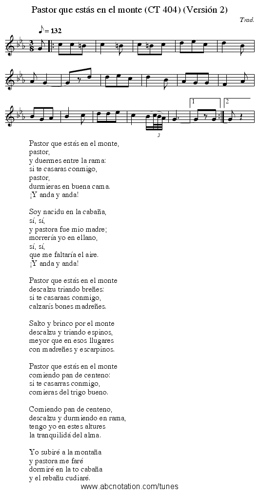 Pastor que estás en el monte (CT 404) (Versión 2) - staff notation