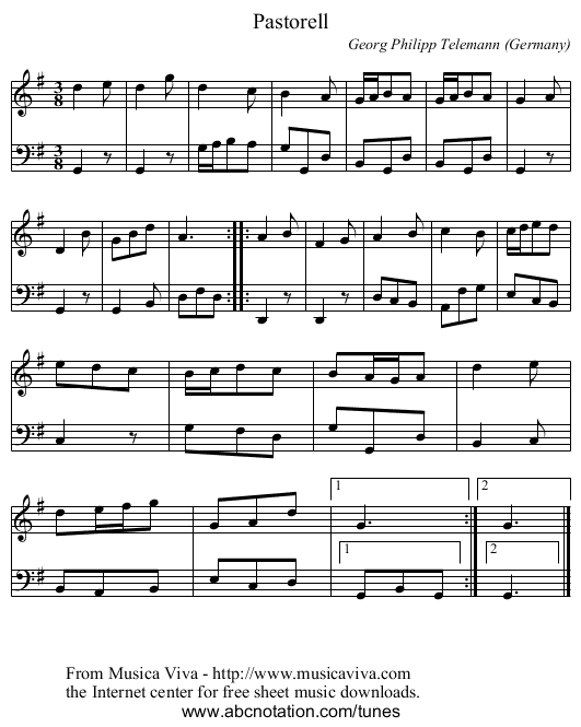 Pastorell - staff notation