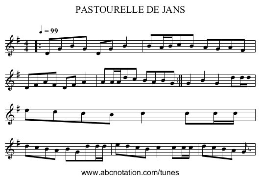 PASTOURELLE DE JANS - staff notation