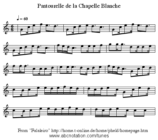 Pastourelle de la Chapelle Blanche - staff notation