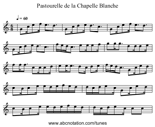 Pastourelle de la Chapelle Blanche - staff notation