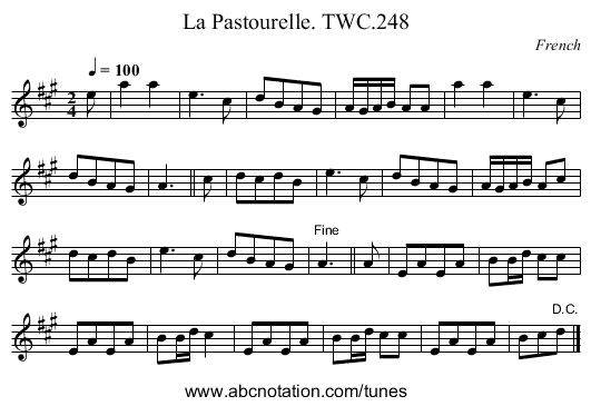 Pastourelle. TWC.248, La - staff notation