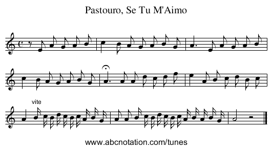 Pastouro, Se Tu M'Aimo - staff notation