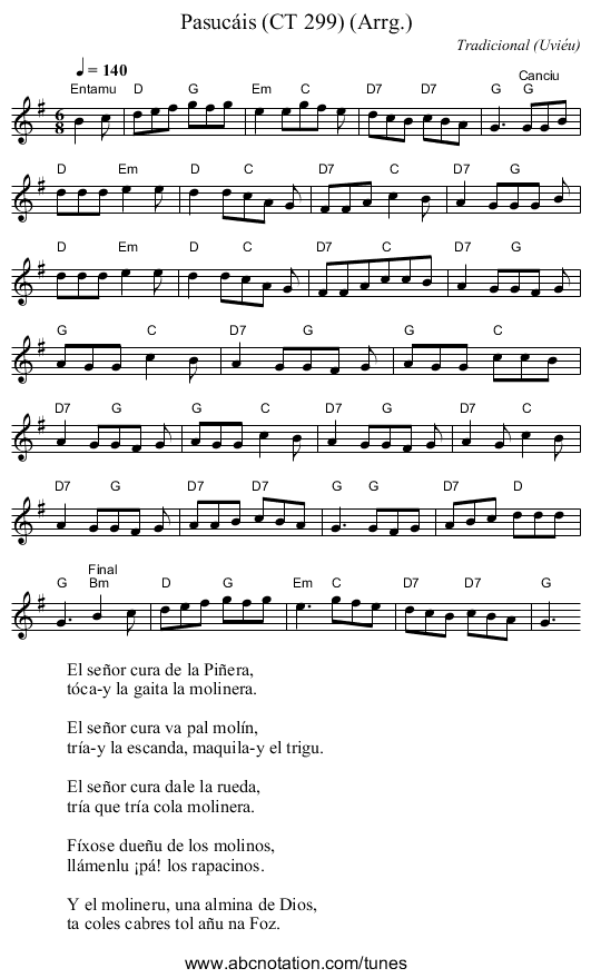 Pasucáis (CT 299) (Arrg.) - staff notation