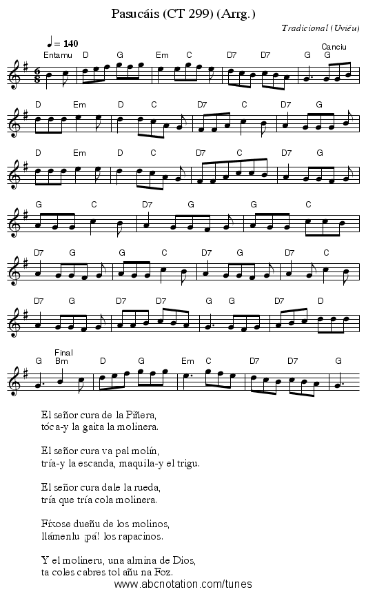 Pasucáis (CT 299) (Arrg.) - staff notation