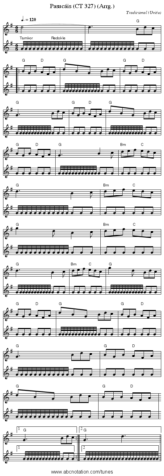 Pasucáis (CT 327) (Arrg.) - staff notation