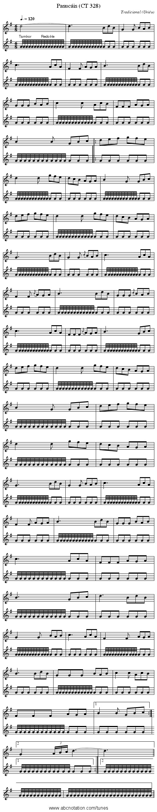 Pasucáis (CT 328) - staff notation