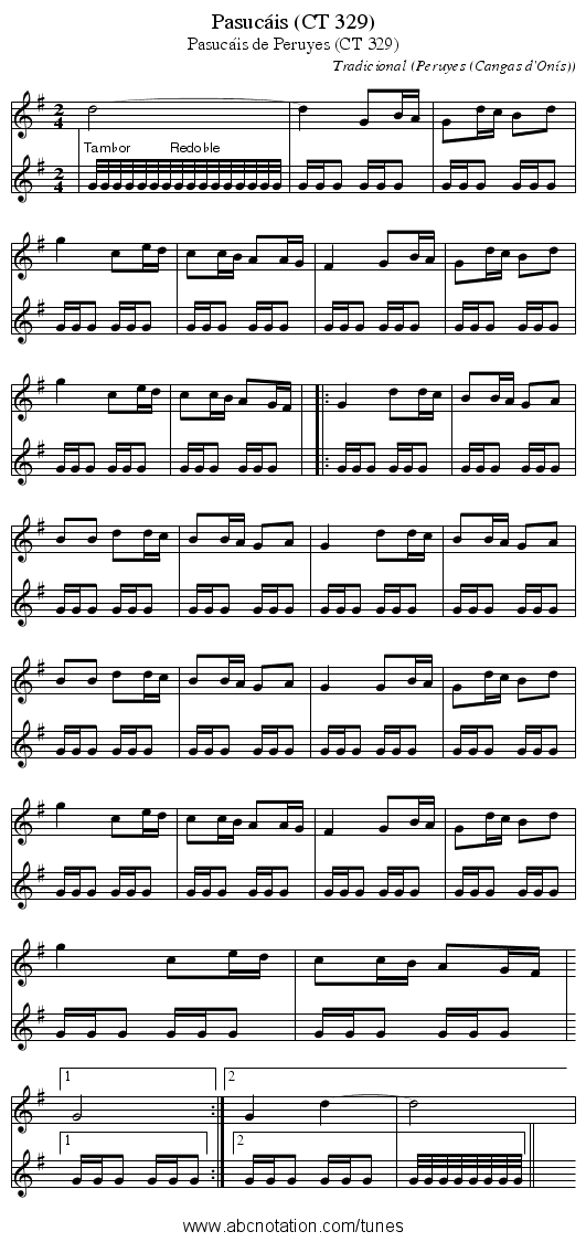 Pasucáis (CT 329) - staff notation