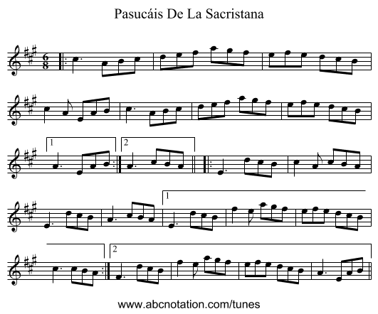 Pasucáis De La Sacristana - staff notation