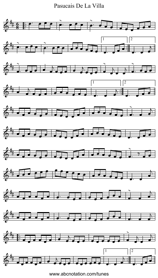 Pasucais De La Villa - staff notation