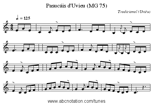 Pasucáis d'Uvieu (MG 75) - staff notation