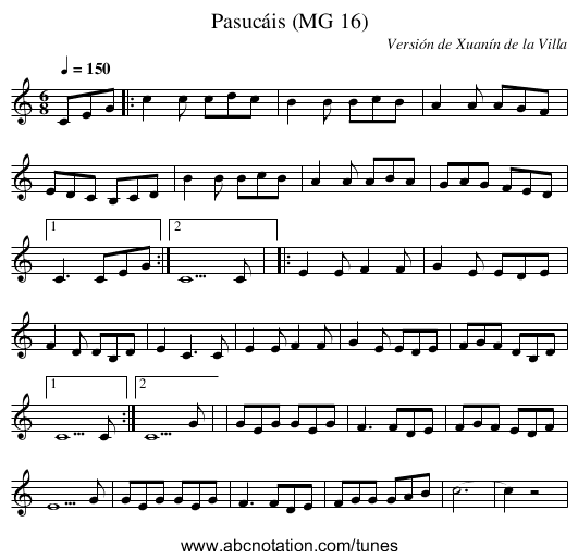 Pasucáis (MG 16) - staff notation