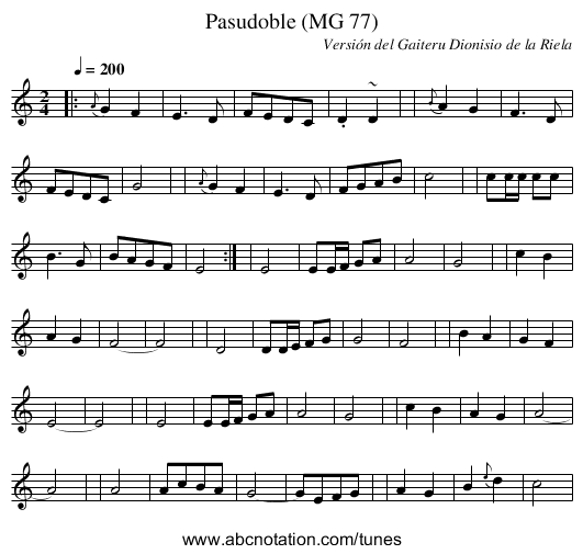 Pasudoble (MG 77) - staff notation