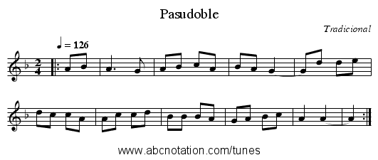 Pasudoble - staff notation