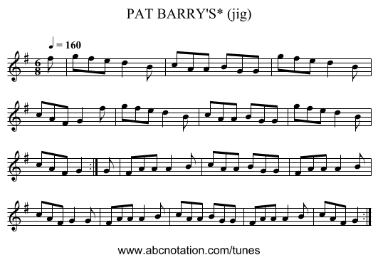 PAT BARRY'S* (jig) - staff notation