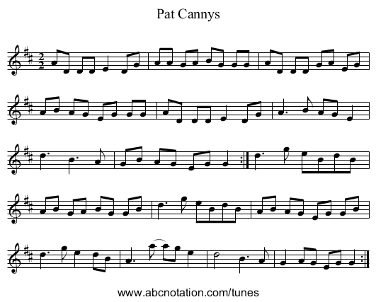 Pat Cannys - staff notation