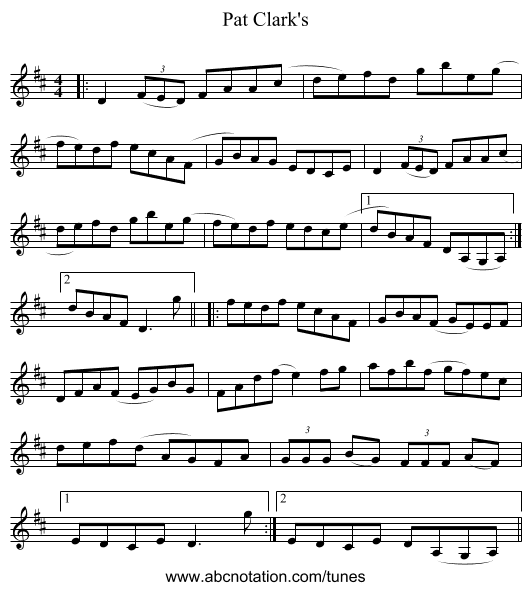 Pat Clark's - staff notation