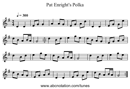 Pat Enright's Polka - staff notation