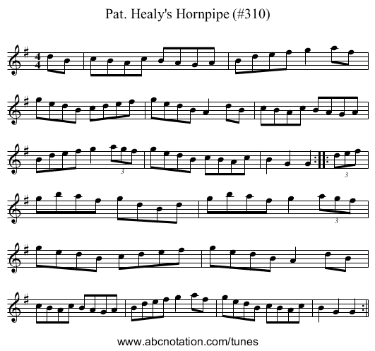 Pat. Healy's Hornpipe (#310) - staff notation