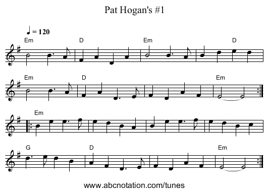 Pat Hogan's #1 - staff notation