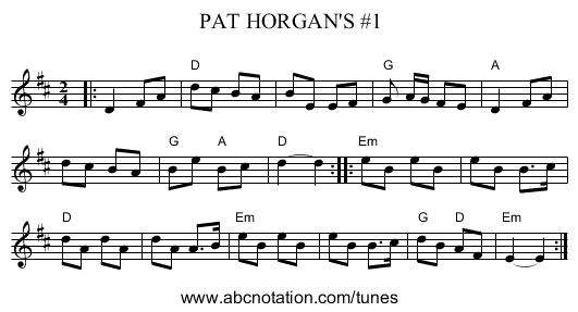 PAT HORGAN'S #1 - staff notation