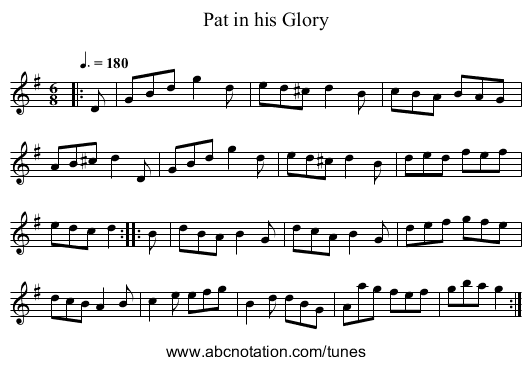 Pat in his Glory - staff notation