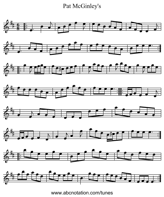 Pat McGinley's - staff notation