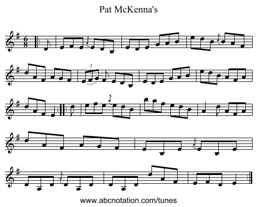Pat McKenna's - staff notation