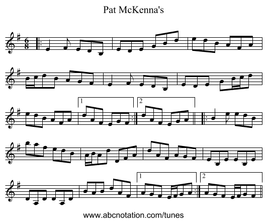 Pat McKenna's - staff notation