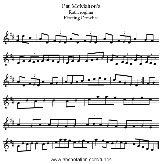 Pat McMahon's - staff notation