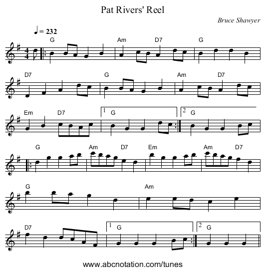 Pat Rivers' Reel - staff notation