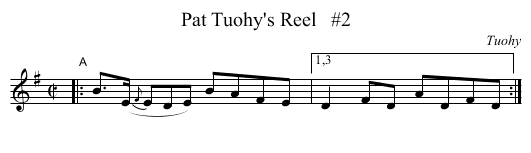 Pat Tuohy's Reel   #2 - staff notation