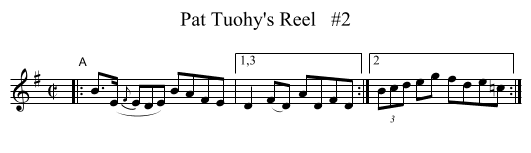 Pat Tuohy's Reel   #2 - staff notation