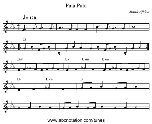Pata Pata - staff notation