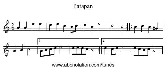 Patapan - staff notation