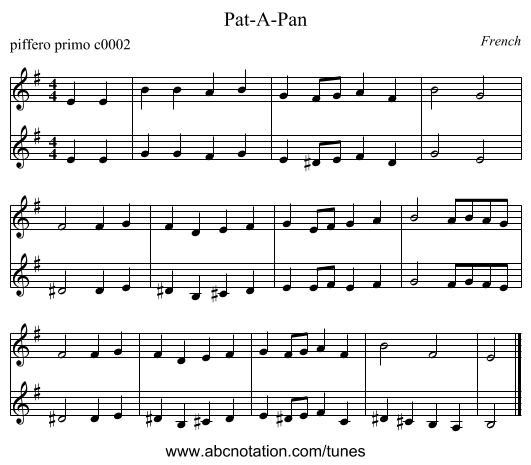 Pat-A-Pan - staff notation