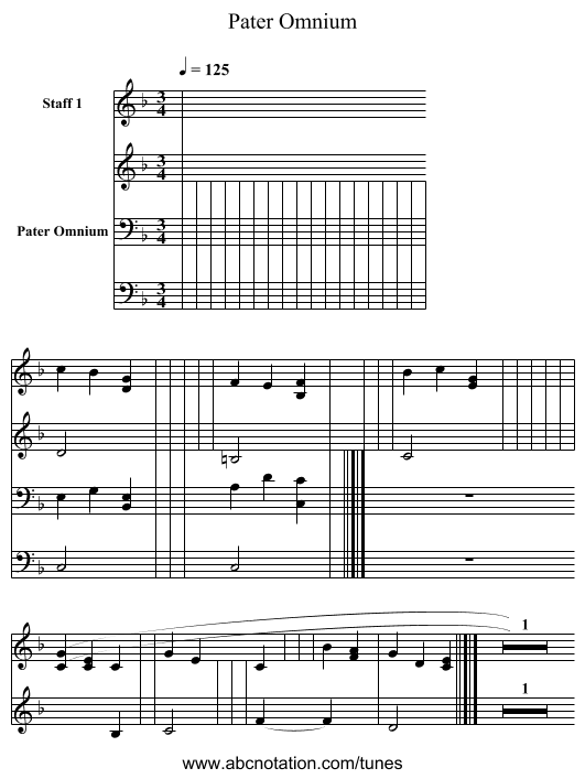 Pater Omnium - staff notation