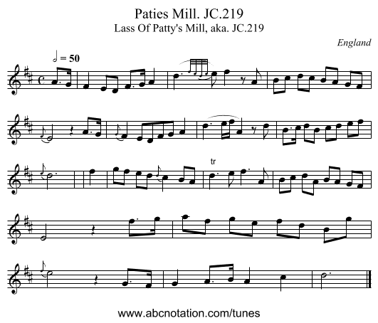 Paties Mill. JC.219 - staff notation