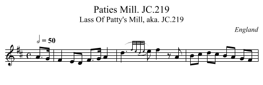 Paties Mill. JC.219 - staff notation