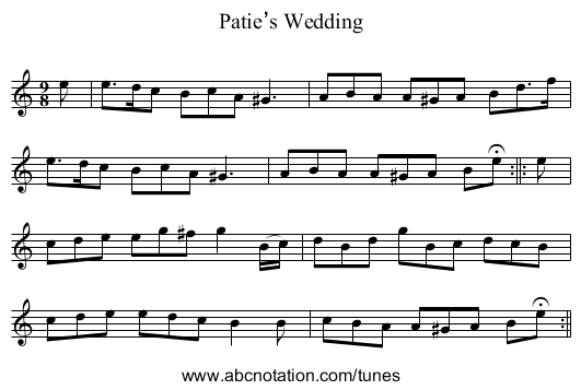 Patie’s Wedding - staff notation
