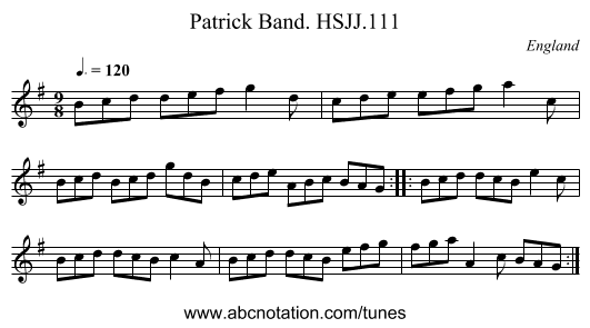 Patrick Band. HSJJ.111 - staff notation