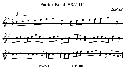 Patrick Band. HSJJ.111 - staff notation