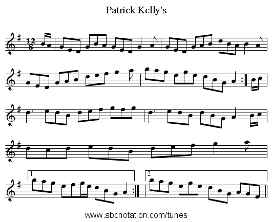 Patrick Kelly's - staff notation