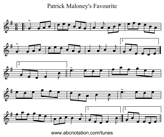 Patrick Maloney's Favourite - staff notation