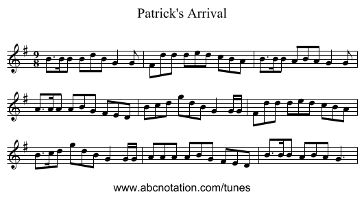 Patrick's Arrival - staff notation