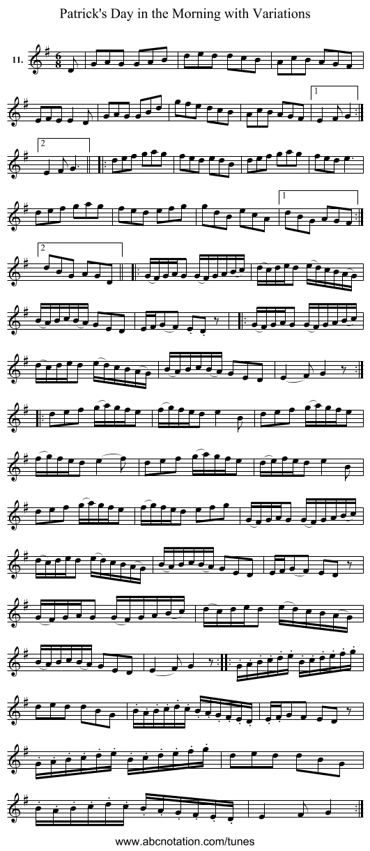 Patrick's Day in the Morning with Variations - staff notation
