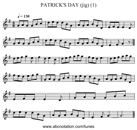 PATRICK'S DAY (jig) (1) - staff notation