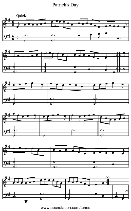 Patrick's Day - staff notation