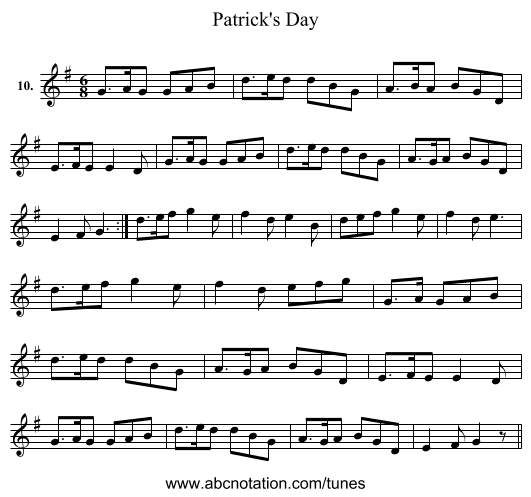 Patrick's Day - staff notation