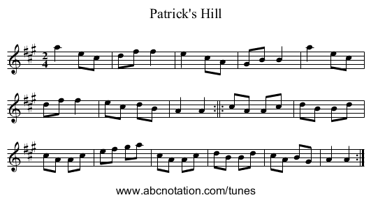 Patrick's Hill - staff notation